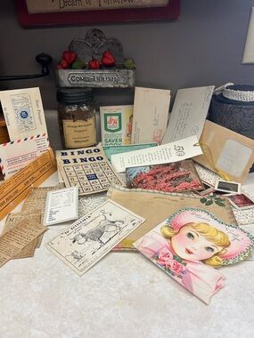 Vintage Mixed Media Home Art Collage in Pink, Cream and Brown